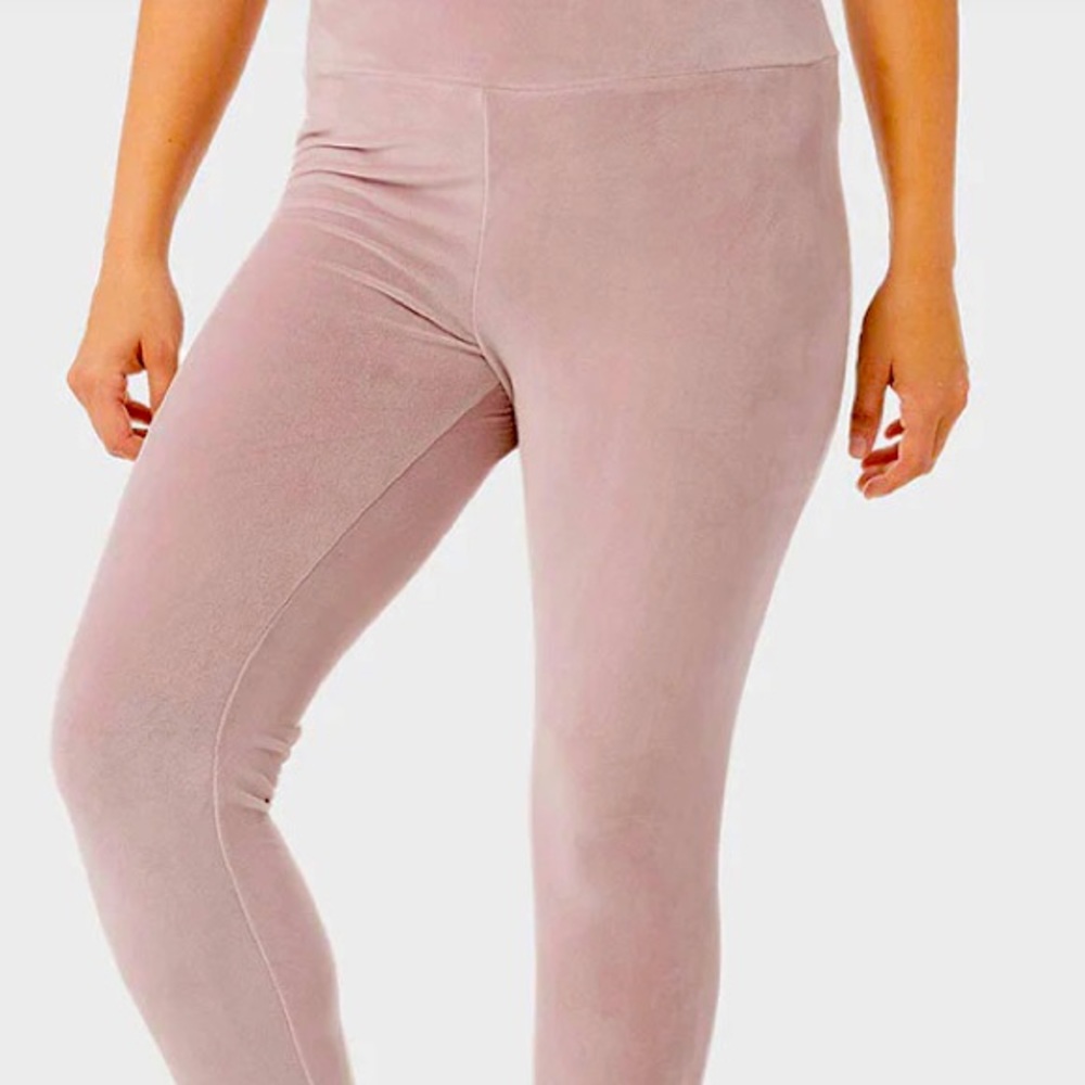 Light Pink Velvet Leggings High Waist Large soft - Picture 2 of 5